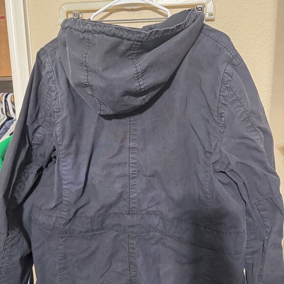 H&M Black Coat Canvas Military Long Zip Parka Hooded Jacket Cotton Womens sz L - Picture 6 of 9